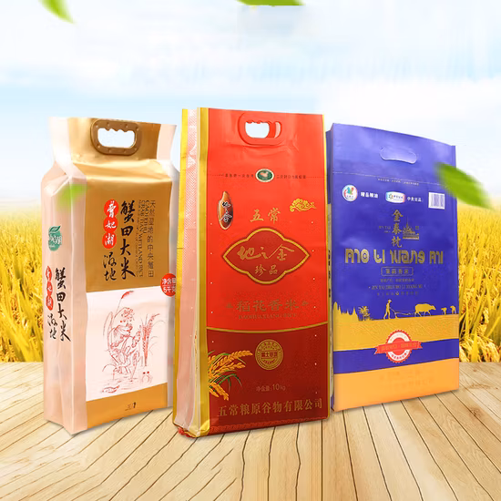 Lebensmittelechte, kundenspezifische 1 kg 5 kg Kunststoff-Mylar-Flachboden-Seitenfalten-Verpackung, Reißverschluss, Getreidemehl, Reisbeutel mit Griff