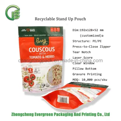 Individuelle Größe und Druck, mikrowellengeeigneter flexibler Lebensmittelbeutel, umweltfreundlicher Doypack-Kunststoffverpackungsbeutel